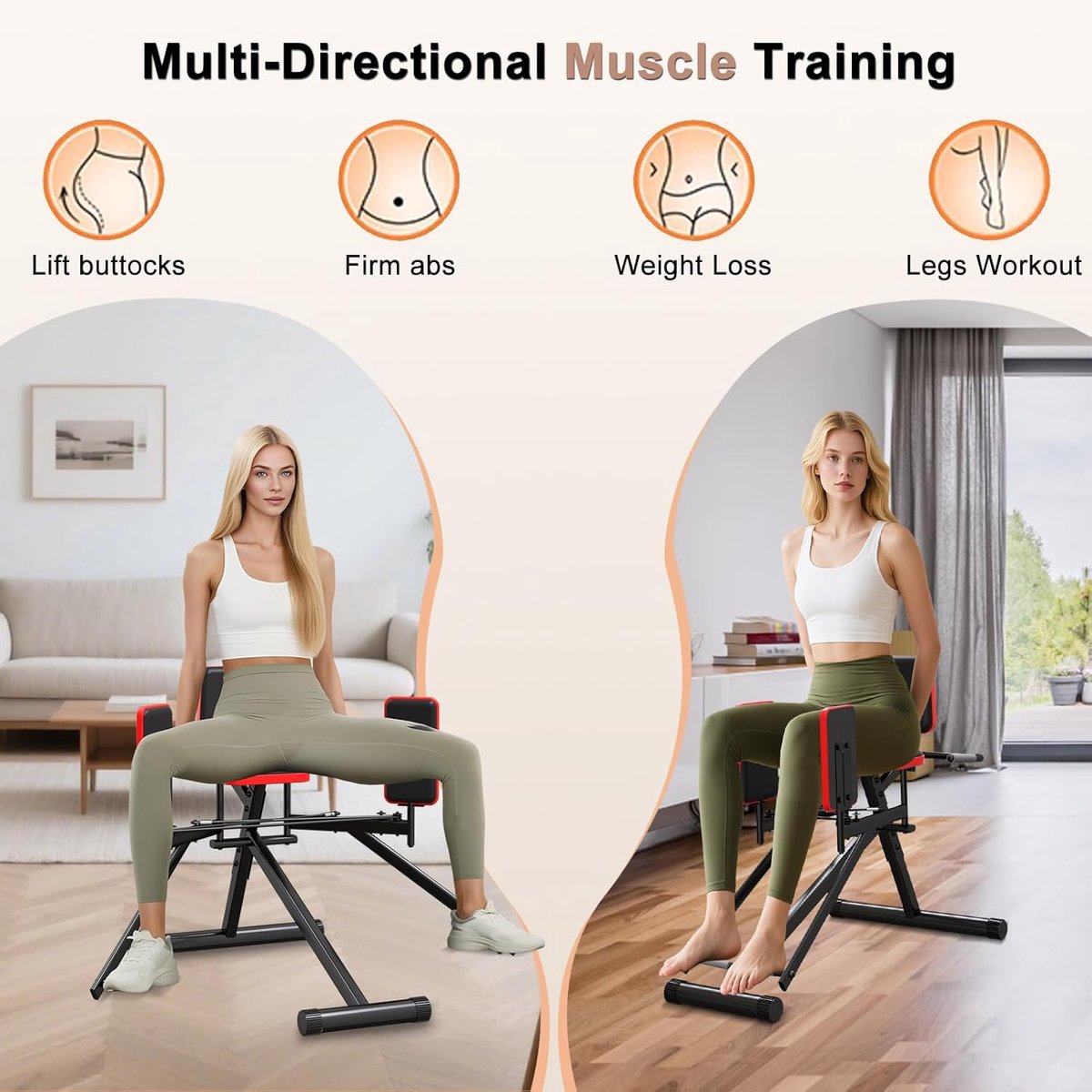 GluteForce Pro Hip Abductor Machine 72×54×84 cm – Bil-, Heup- & Dijentrainer met 3 Weerstandsniveaus & Resistance Band voor Thuis Fitness en Krachtopbouw