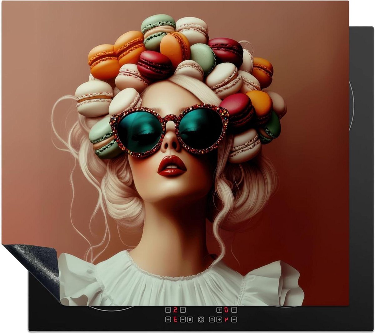 Inductie Kookplaat Beschermer - Werkblad Beschermer Mat - Extra Werkruimte Creëren - Unieke Foto Print - 58x51 cm - Vrouw Macarons