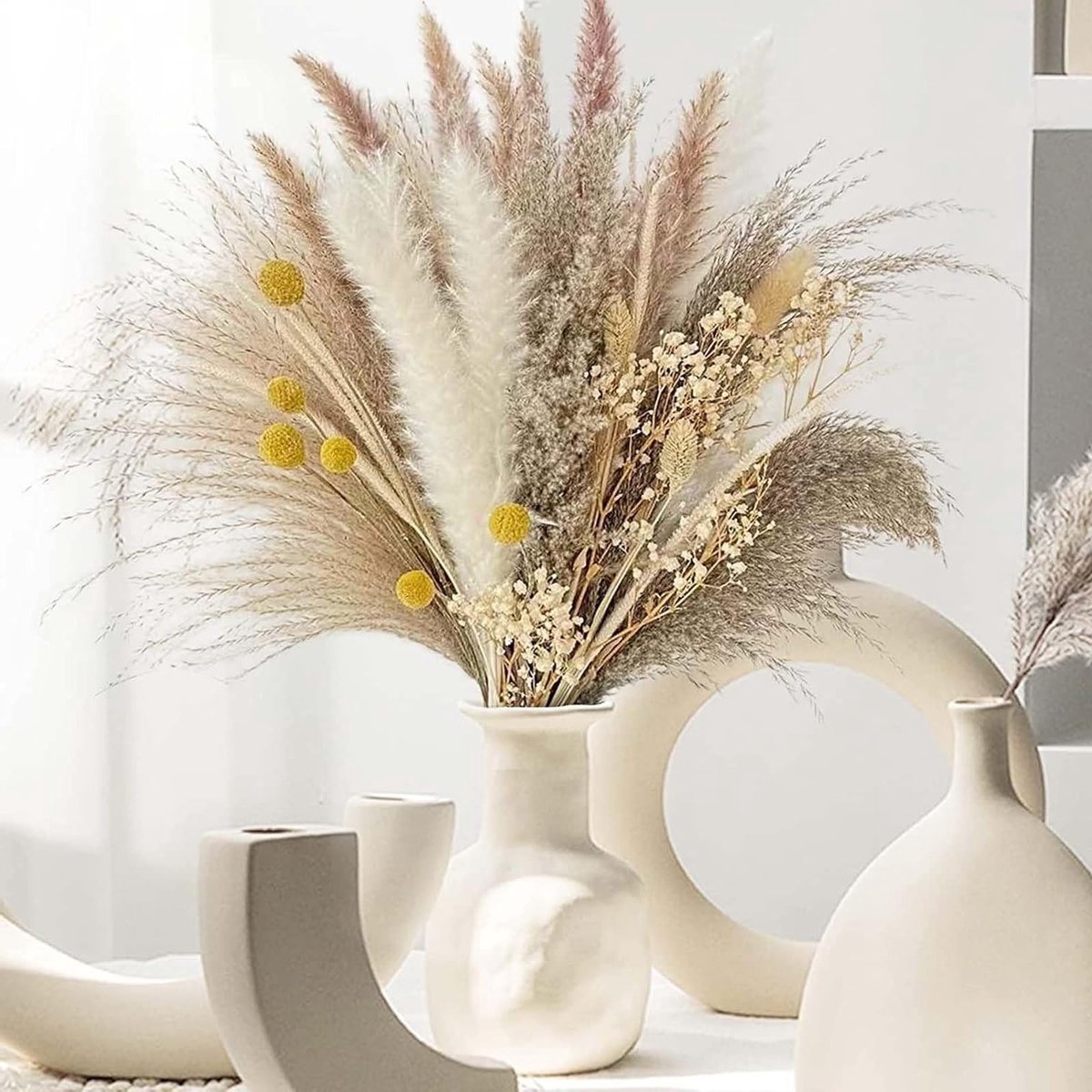 Decoratie met Pampasgras, 73 Stuks, Droogbloemen voor DIY, Natuurlijke Boho Tafelversiering, Perfect voor Vazen en Interieurdecoratie