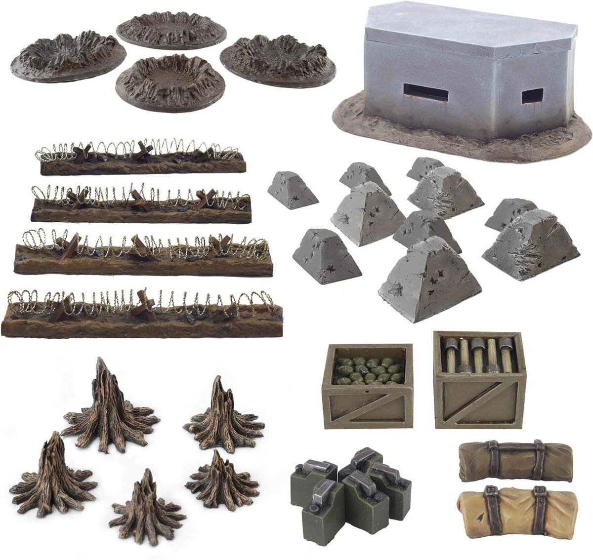 Loopgraven Systeem Accessoires - Hars Onderdelen Diorama - Wargaming Landschap Creëren - Schaal 20-28 mm - 30 Stuks - Ongelakt