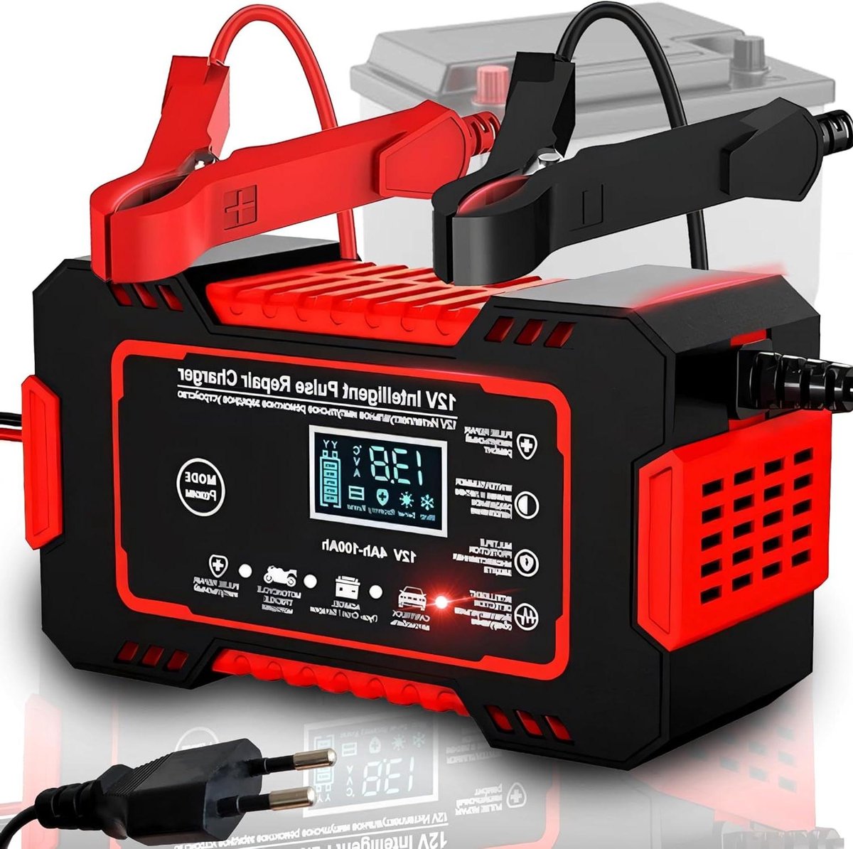 Acculader - Batterijlader Druppellader - Auto Accu Opladen - 7 Laadmodi - 6A - Rood Zwart