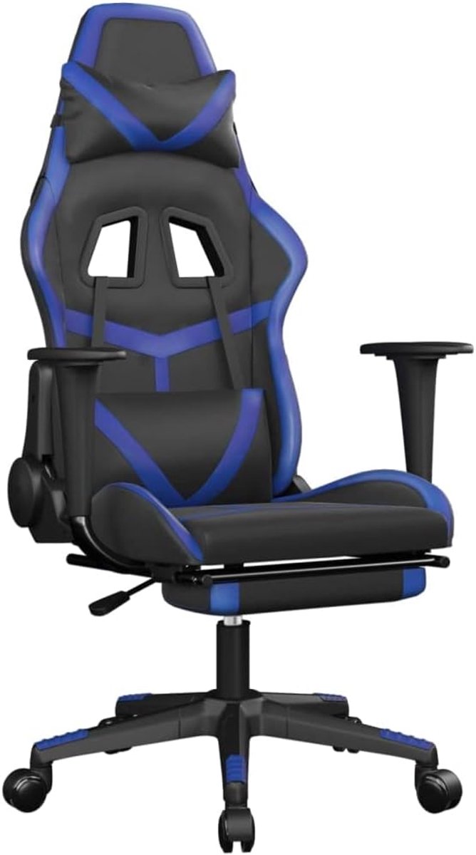 Gamingstoel met Massage - Computerstoel Ergonomisch - Comfortabel Gametijd - Verstelbare Rugleuning Voetensteun - 67x64x127 cm - Zwart Blauw — afbeelding 4
