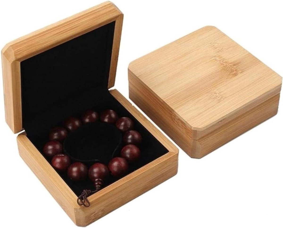 Sieradendoos Hout - Juwelendoosje Organizer - Desktop Opslag - Zwart Flanel Voering - 50 Grams - Zwart
