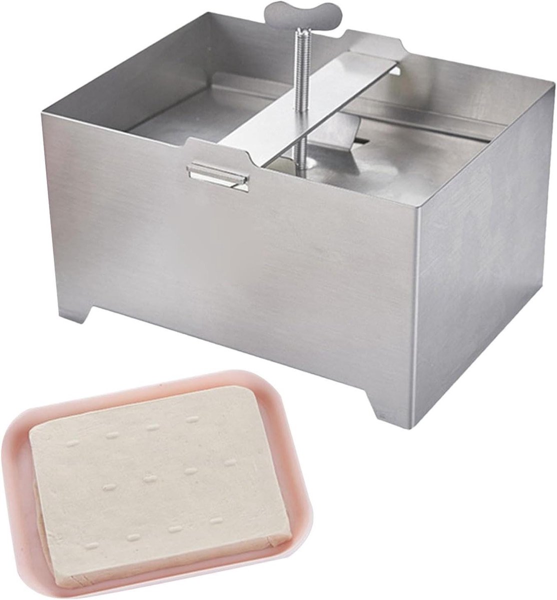 Kaaspers - Paneervorm Kaasmaker - Zelf Kaas Maken - Verstelbare Druk - 16 x 12 x 9 cm - Zilver