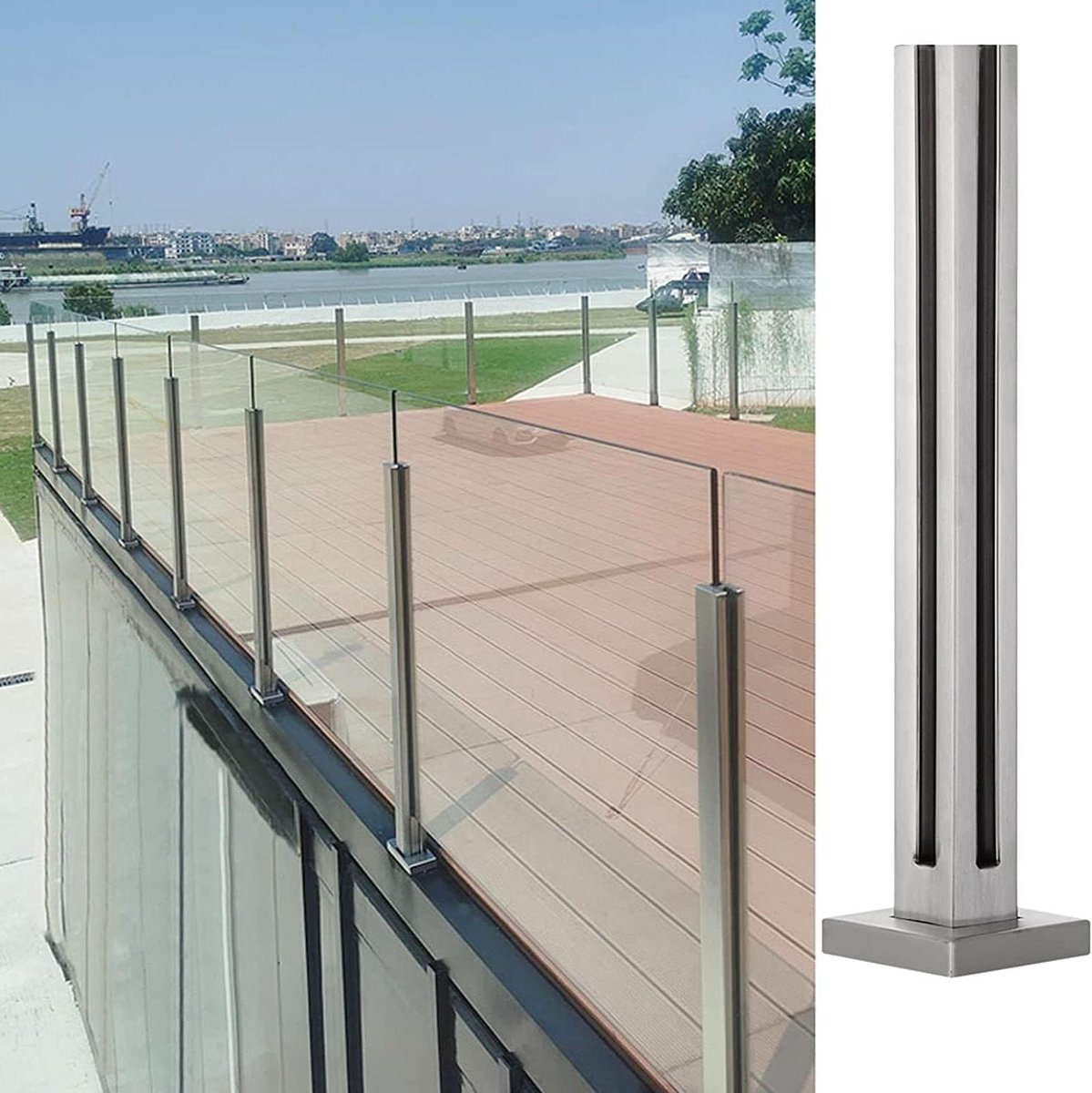 Glazen Balustrade Paal - Glazen Hek Paal - Balkon Afschermen - Roestvrij Staal 304 - 105 cm - Zilver