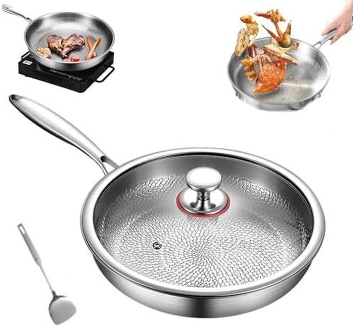 Koekenpan Titanium Koekenpan Antiaanbak Gezond Koken Krasbestendig Gifvrij 29 cm Zilver