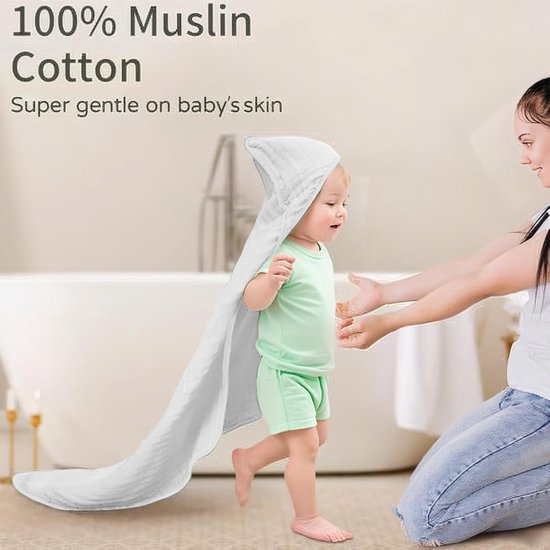 Babyhanddoeken met capuchon - Badjas baby - Na het badje - Extra zacht katoen - 90x90 cm - Wit — afbeelding 5