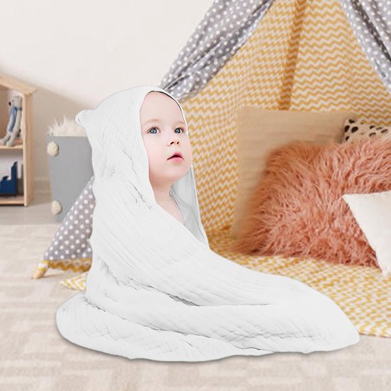 Babyhanddoeken met capuchon - Badjas baby - Na het badje - Extra zacht katoen - 90x90 cm - Wit — afbeelding 2
