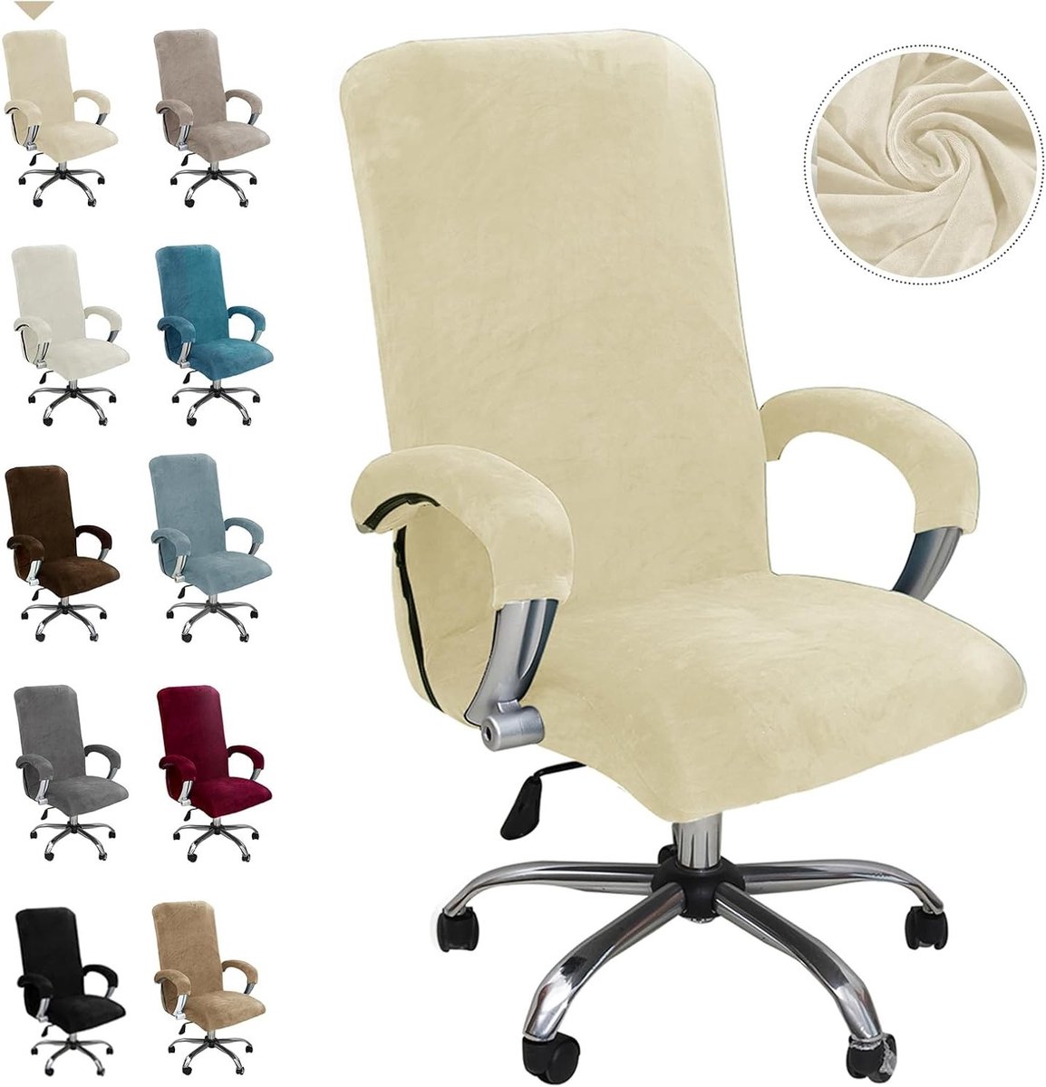 Stijlvolle en comfortabele bureaustoel bekleding met armleuningen - Verwijderbare en elastische hoes voor gaming en kantoorstoelen (Beige, X-Large)