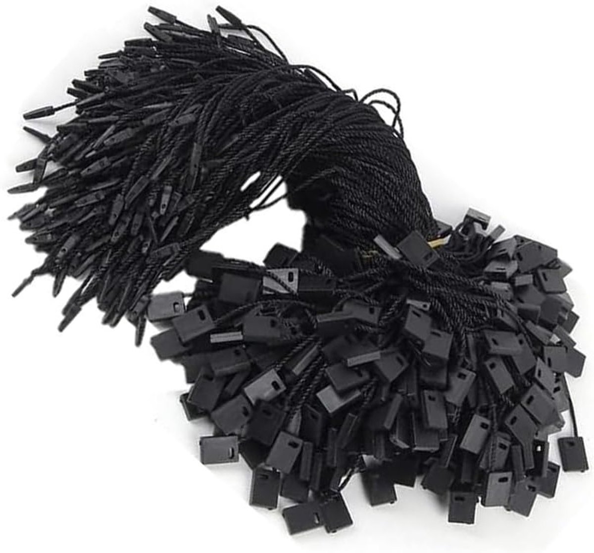 Polyester Hang Tag Strings met Snap Lock Pin - 200 Stuks voor Prijslabels, Kleding en Accessoires (Zwart)