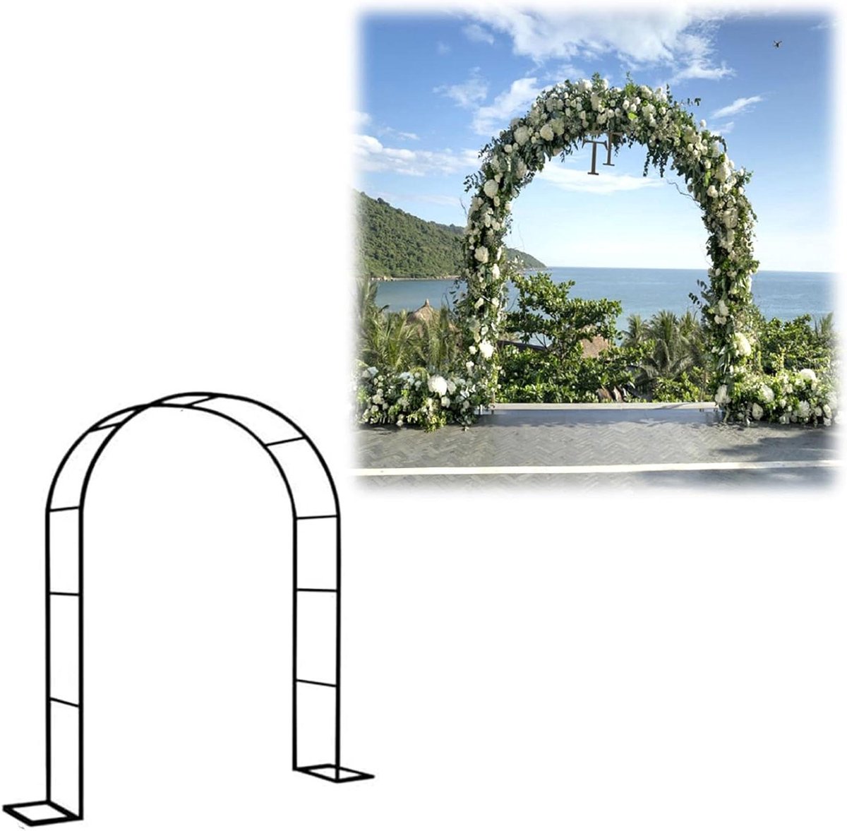 Tuinboog Met Voet - Rozenboog Buiten - Planten Ondersteunen - Stevig Metalen Frame - W180xH220cm - Wit