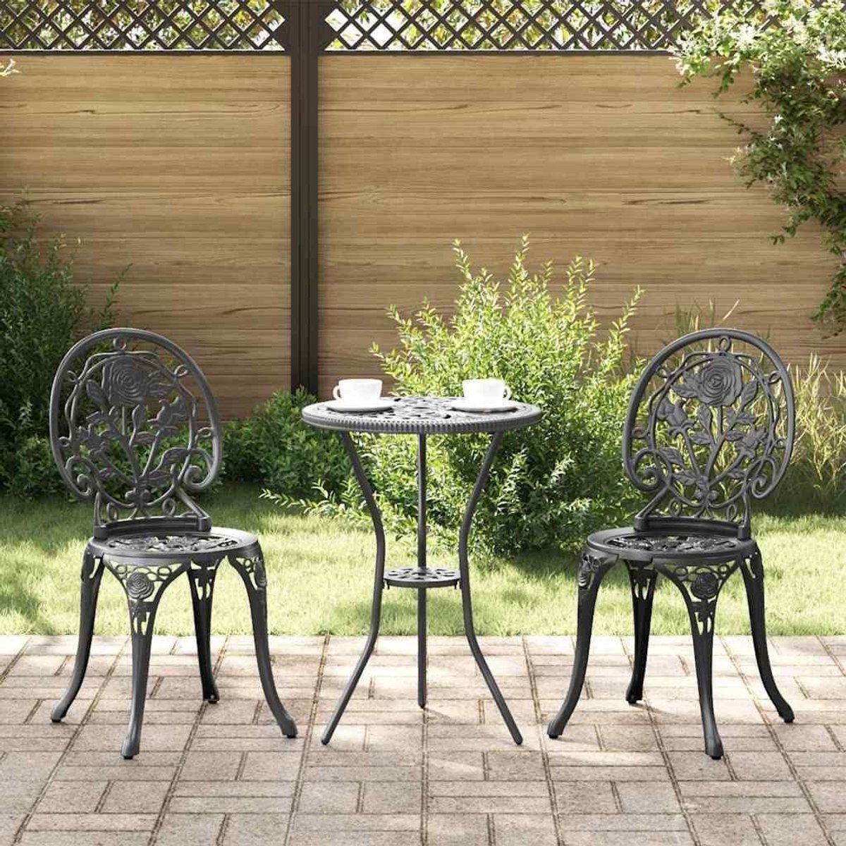 Moderne bistroset, aluminium, zwart, 3-delig, met tafel van 5 cm en tuinstoelen, 41 x 42 x 85 cm, voor stijlvolle buitenruimtes