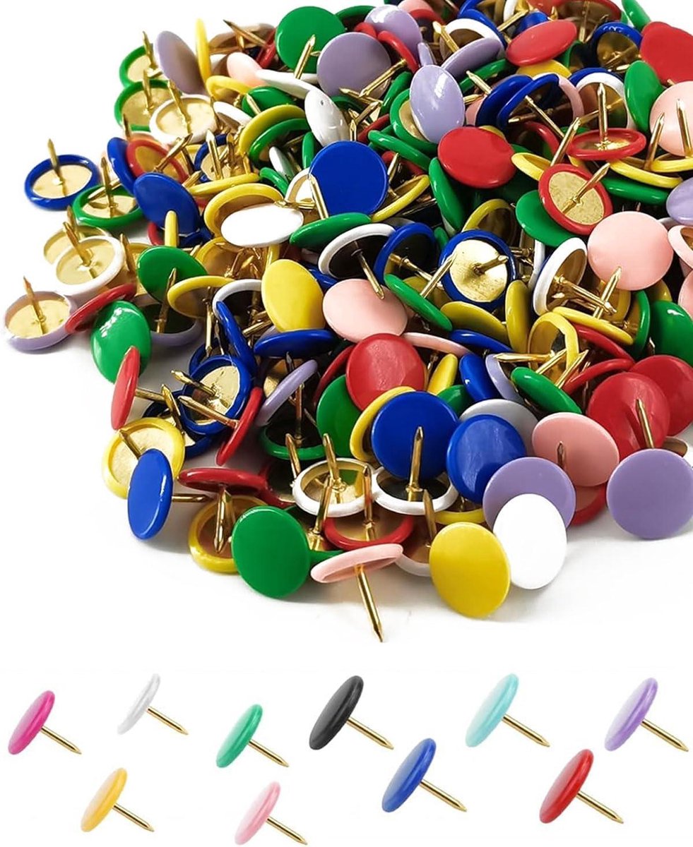 Pack of 300 Thumbtacks, Coloured Metal Decorative Thumbtacks, Pin Needles, Round Colourful Thumbtacks, Plastic Sheathed Metal, Thumbtacks for Wall Maps (Colour)