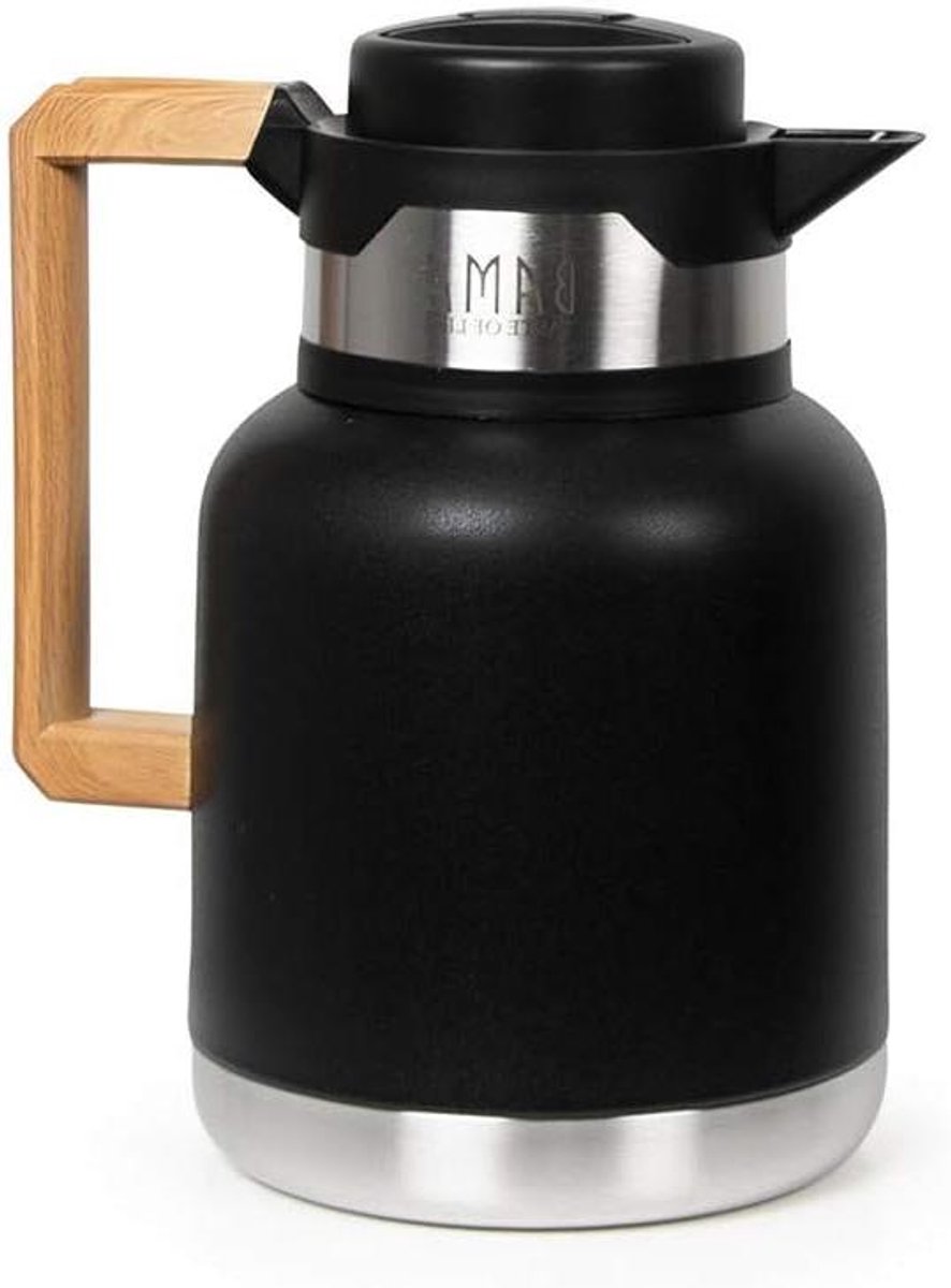 Thermoskan - Drankfles - Dranken Warm Houden - Dubbelwandig RVS - 1 Liter - Zwart