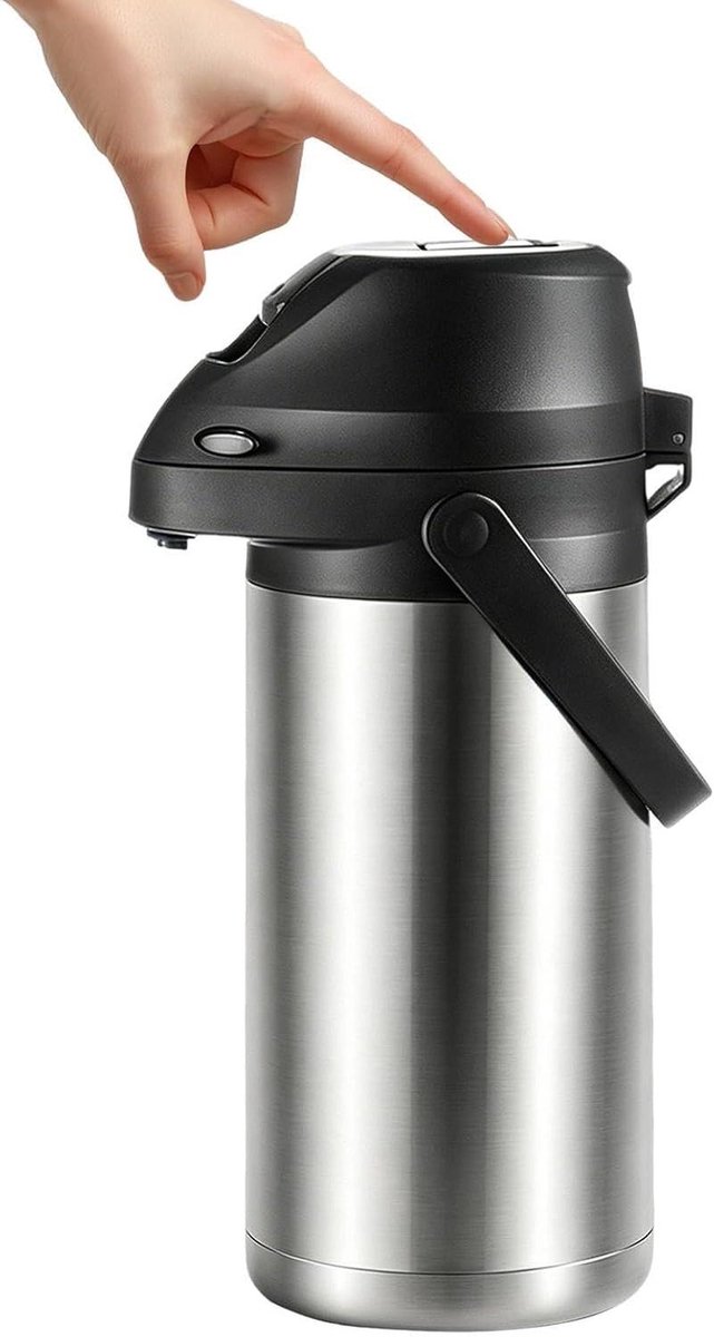 Thermokaraf Airpot - Drukknop Dispenser - Dranken Warm Houden - Handig Press-to-Pour - 1900 ml - Meerkleurig