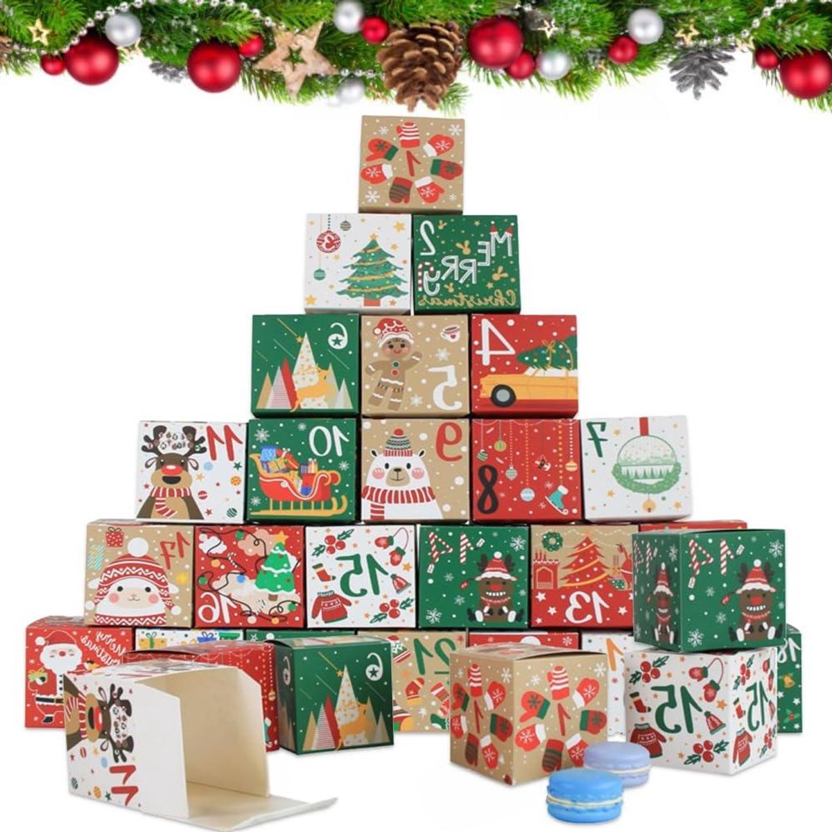 Kalender Vullen - Kerstkalender DIY - Cadeautjes Geven - Herbruikbaar Ontwerp - 24 Doosjes - Gekleurd