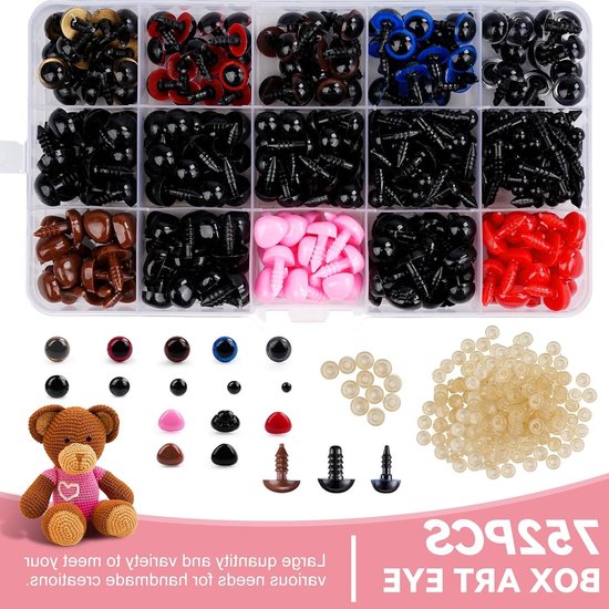 Veiligheidsogen en Neus Set voor Amigurumi Haken met 752 Stuks in Roze en Rood met Meetstaaf en Tangen — afbeelding 5