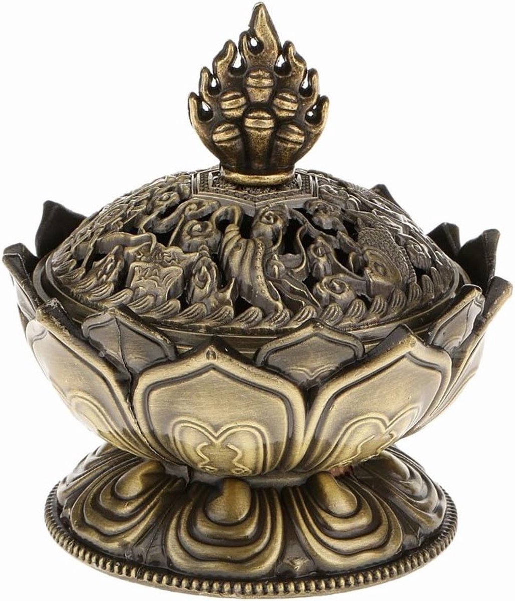 Lotusvormige Mini Metalen Wierookbrander voor Aromatherapie en Ter decoratie - Backflow Wierookhouder (7 x 7 cm)