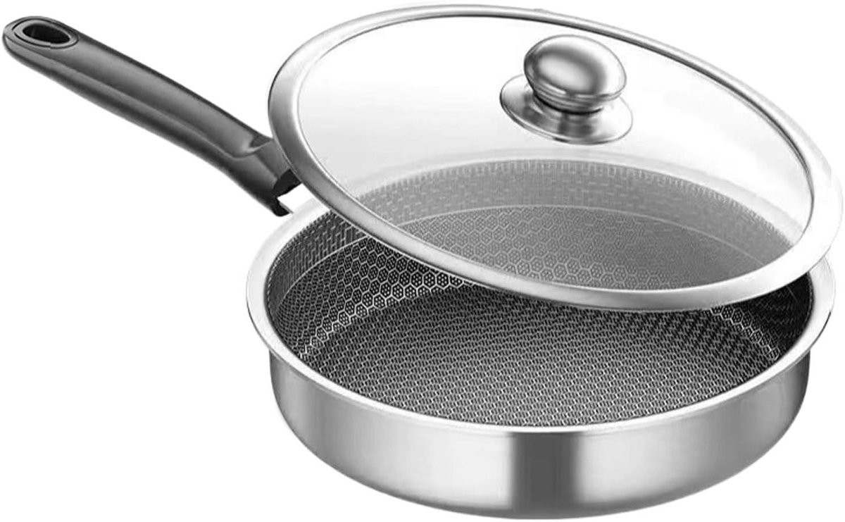 Roestvrijstalen Koekenpan - Koekenpan Inductie - Koken en Bakken - Krasbestendig Oppervlak - 30 cm - Zilver