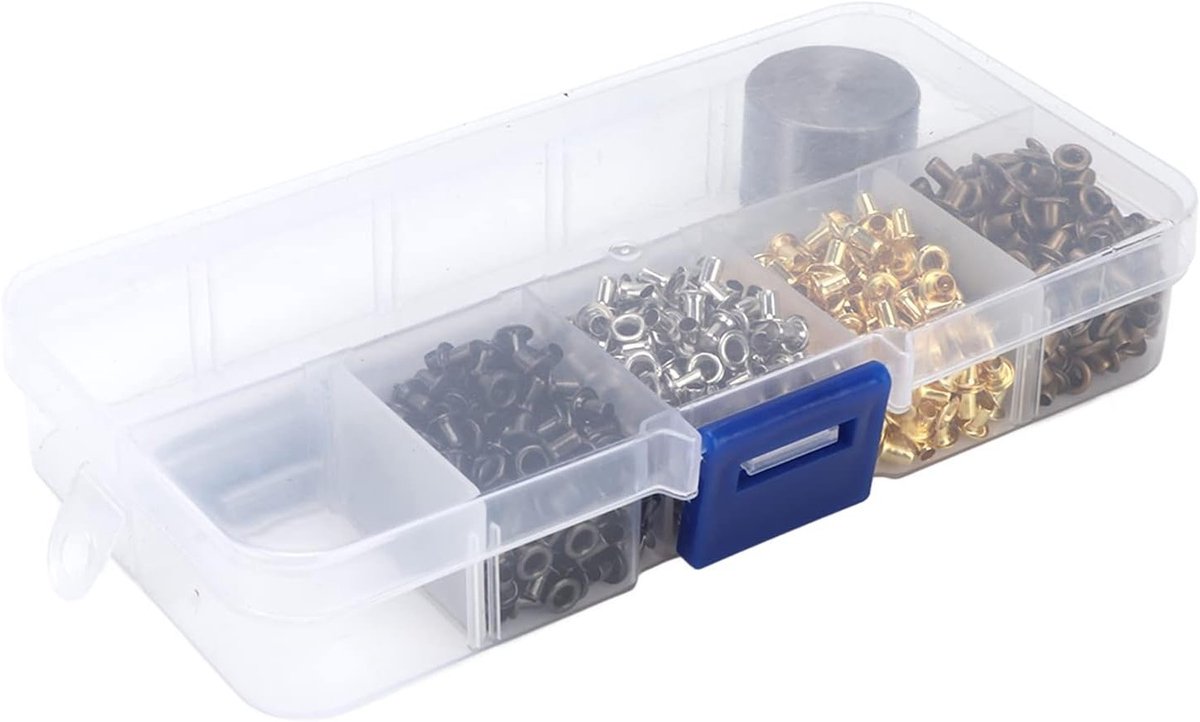 Gouden Koperen Grommets 2mm Set met Schoenveters, Riemen en Oogjes in Plastic Opbergdoos voor Creatieve Projecten en Kleding