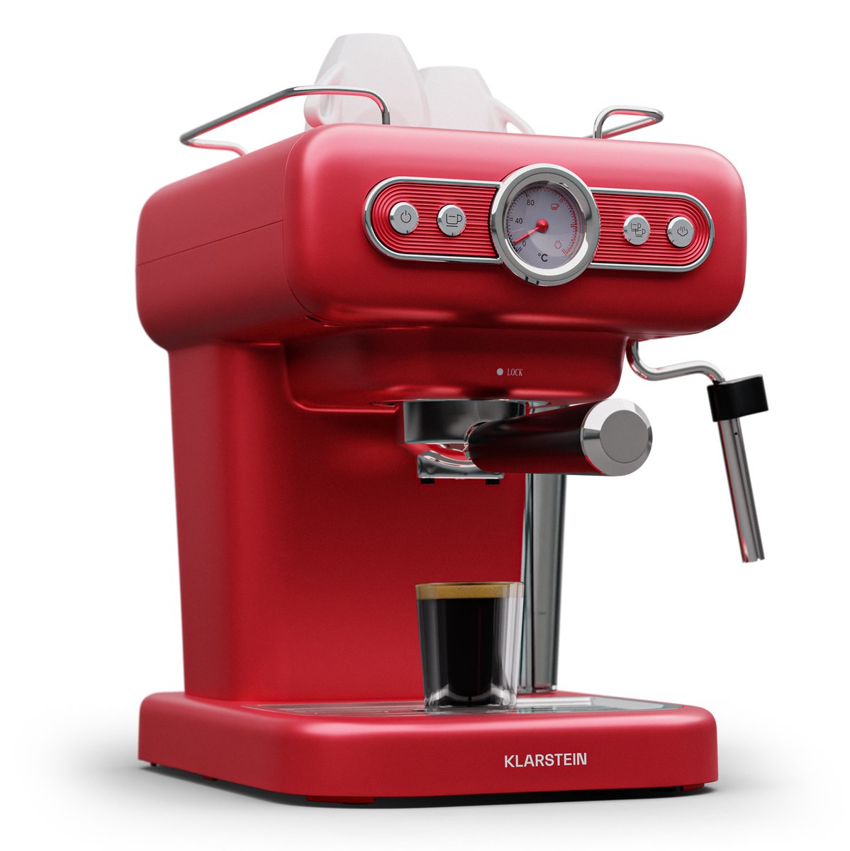Klarstein espressomachine met melkschuimer, 1,2 liter retro mini-espressomachine met portafilter, 950 watt kleine koffiemachine, roestvrijstalen koffiemachine voor cappuccino, latte en macchiato