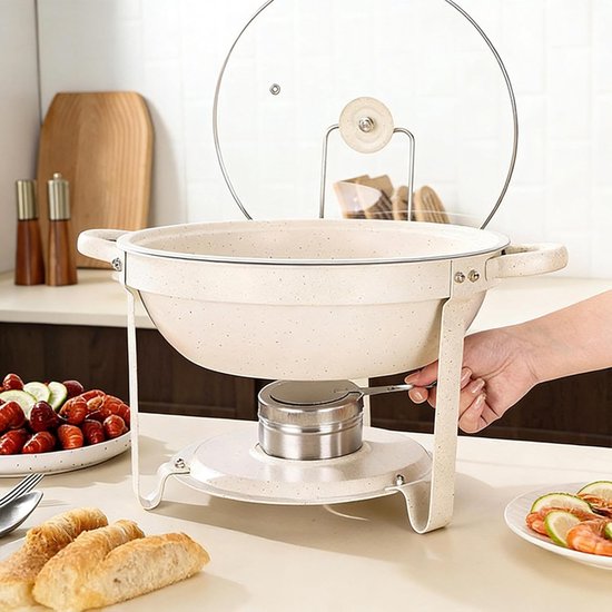Buffetschalen Warmhoudplaat - Verwarmde Serveerschalen - Gerechten Warm Houden - Dubbele Vacuümstructuur - 35x35x14 cm - Wit — afbeelding 3