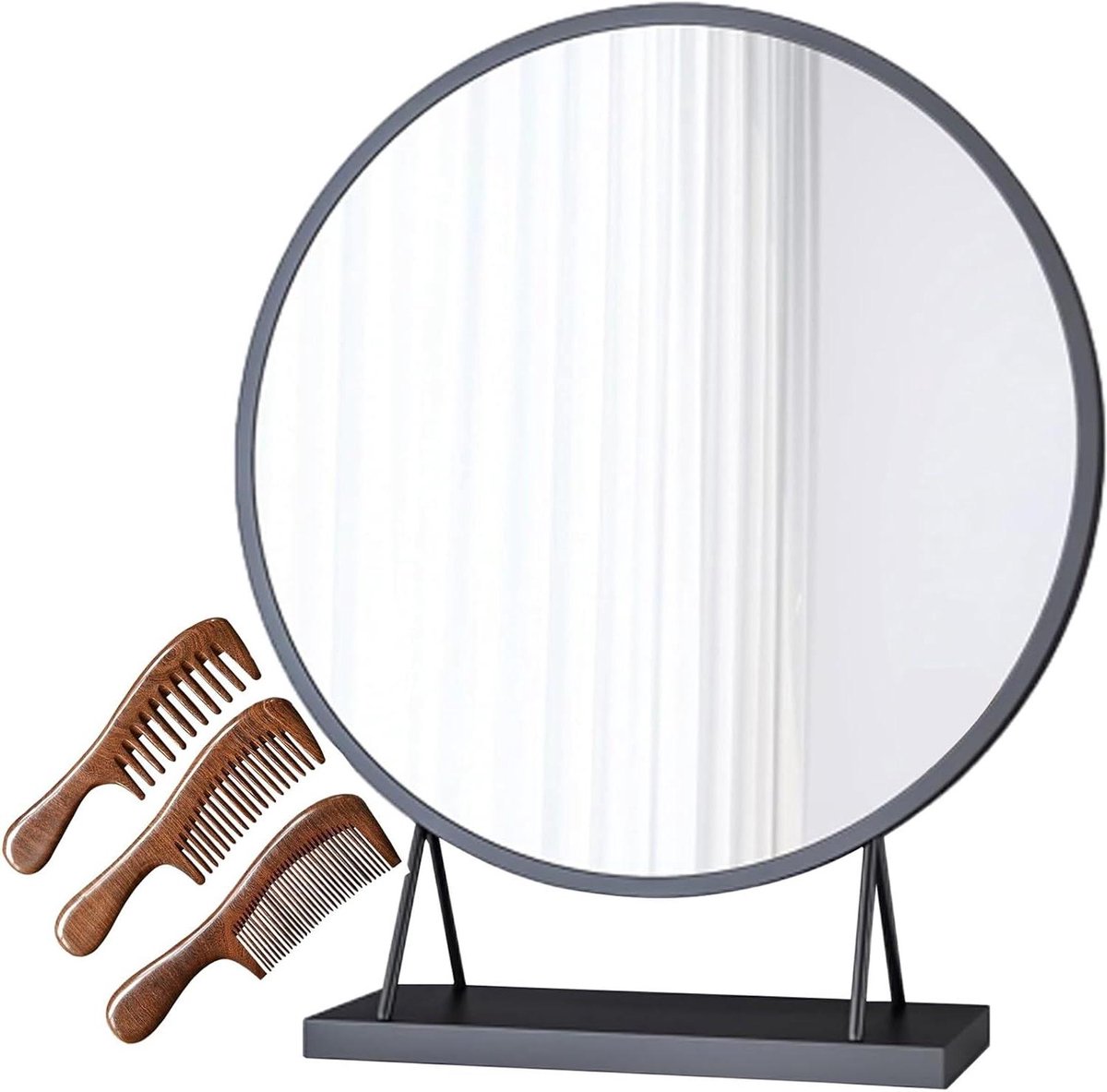 Make-upspiegel Rond - Kaptafelspiegel Staand - Schoonheidsroutine Optimaliseren - Metalen Frame - 30 cm - Zwart