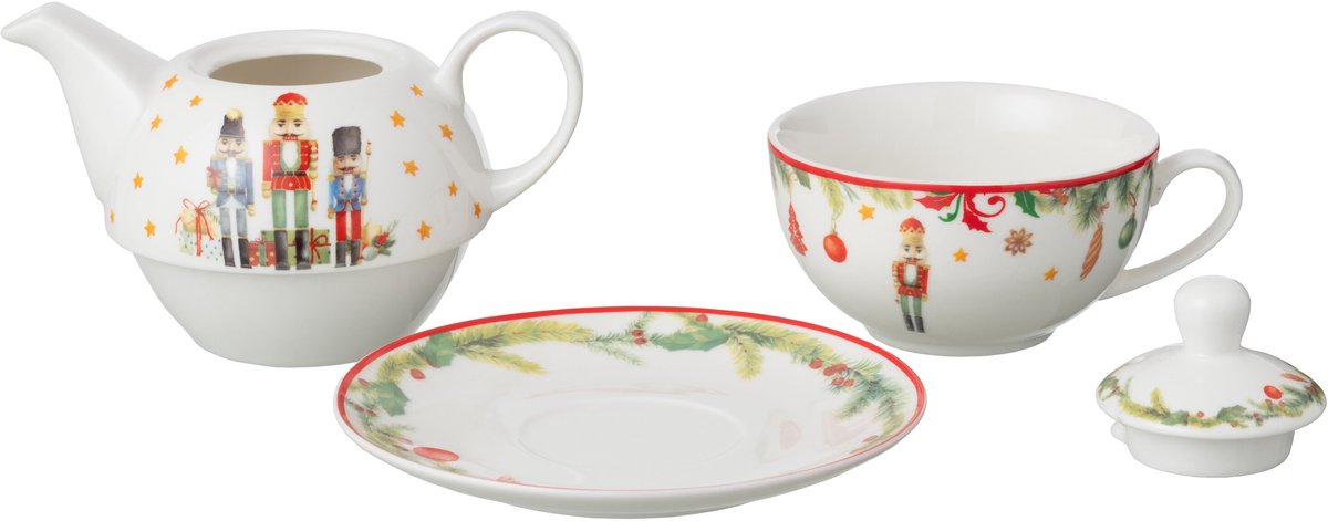 J-Line theepot Notenkraker - keramiek - wit - giftbox