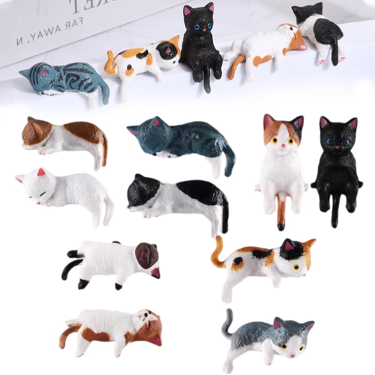 Miniatuur Katten Figuren Set van 10, Hars Decoratie voor Auto, Bureau, Kantoor en Tuin