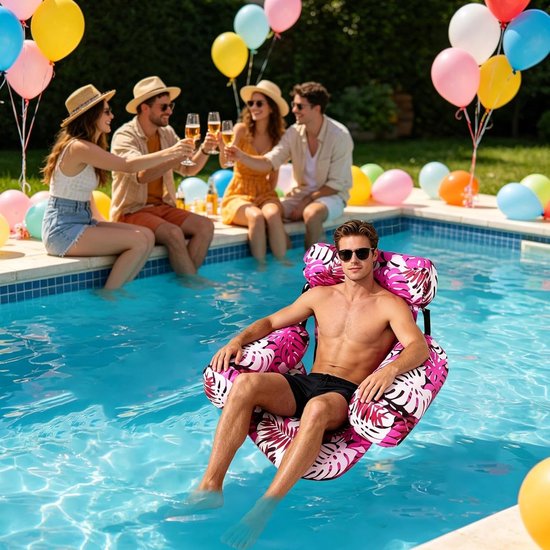 Drijvende Zwembad Stoel - Opblaasbare Lounger - Water Ontspanning - Esdoornblad Ontwerp - 90x405x61cm - Roze rood — afbeelding 3
