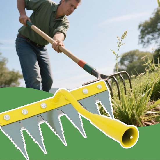 Tuinhark - Onkruidwieder Bodemwoeler - Bodem Losmaken - Ergonomische Handgreep - 6 Tanden - Geel — afbeelding 3