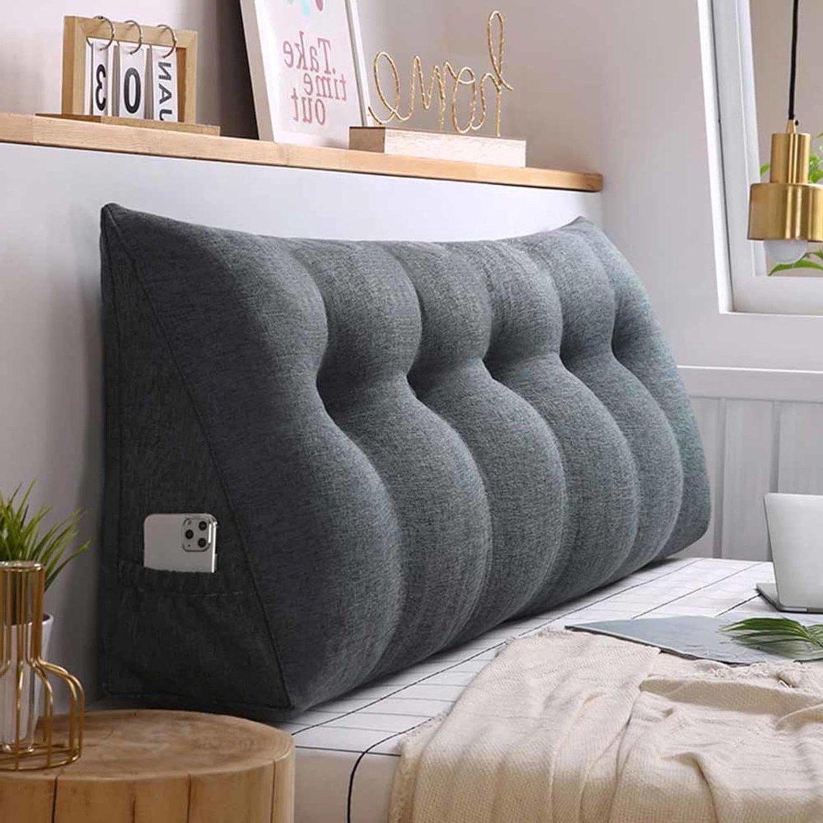 Bank Kussen - Wigkussen Leeskussen - Comfortabel Lezen - Afneembare Hoes - 100x50x20cm - Blauw