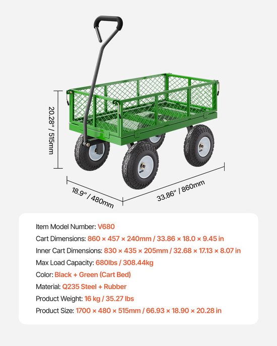 Bolderkar Metaal - Transportwagen Tuinwagen - Zware Lasten Vervoeren - Afneembare Zijpanelen - 300 kg Draagvermogen - Geel Zwart van Bolderkar — afbeelding 3