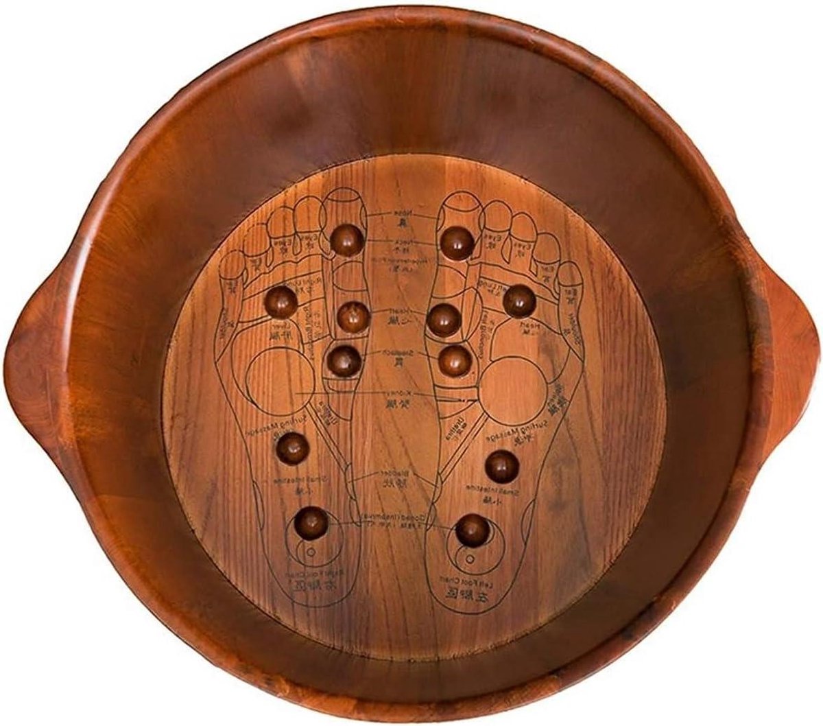 Houten Voetenbad - Voetenbad Emmer - Voeten Ontspannen - Met Acupressuurkralen - 38 cm Binnendiameter - Natuurlijk Hout