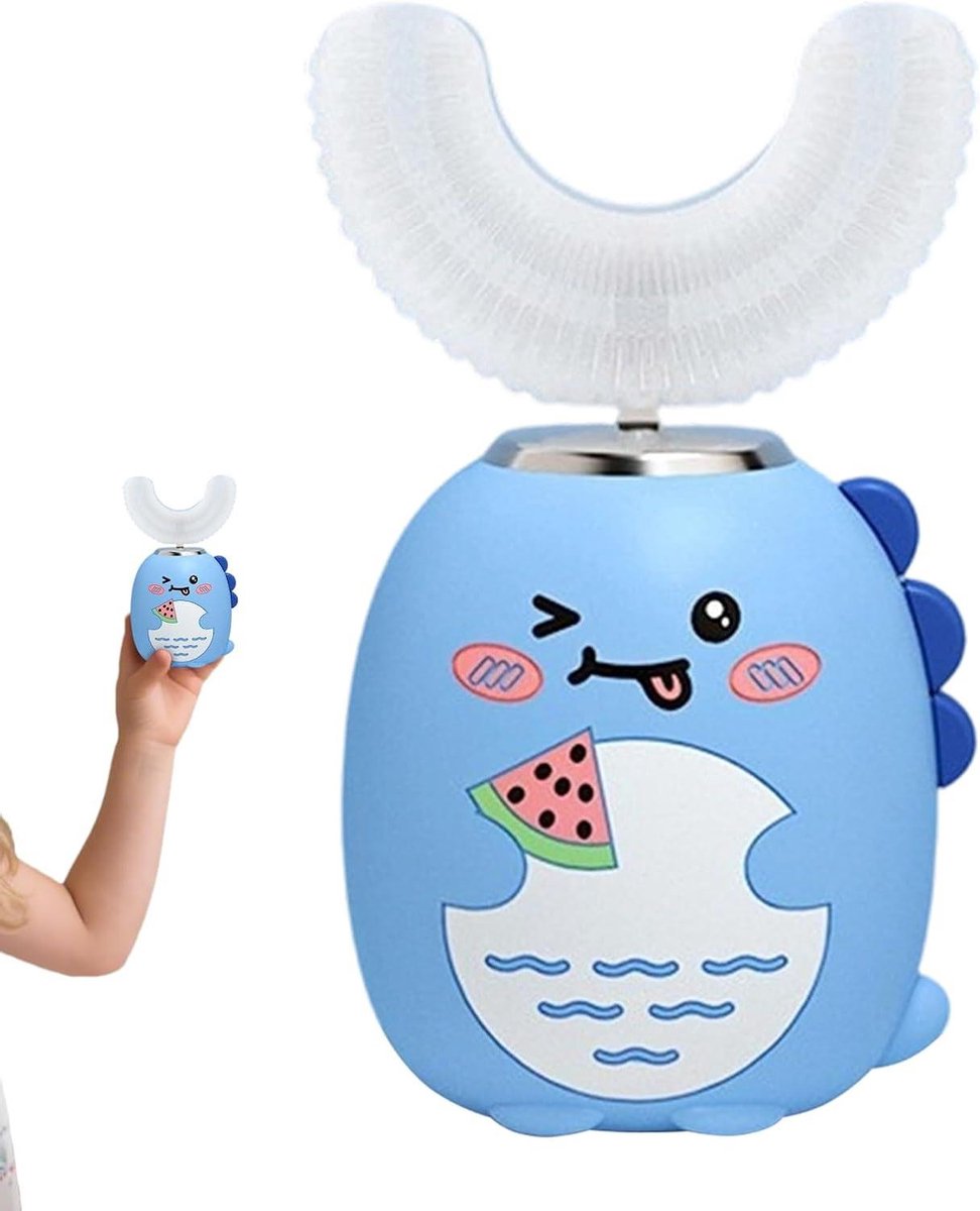 Elektrische Kinder Tandenborstel - U-vormige Borstel - Tanden Poetsen - Cartoon Ontwerp - ca. 417 x 1016 cm - Blauw