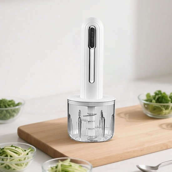 Elektrische Keukenmachine - Knoflookhakker Mini - Snel Ingrediënten Verwerken - USB-oplaadbaar Draadloos - 400 ml Kom - Wit — afbeelding 2