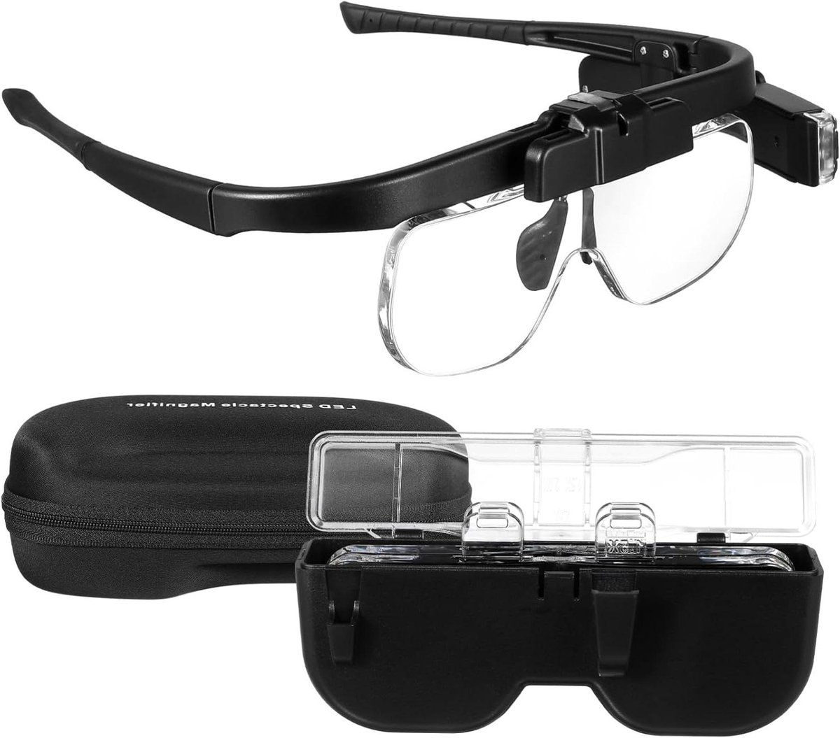 Vergrootglas Bril - Leesbril met Licht - Fijn Werk - Handsfree Gebruik - 17.5 x 17 cm - Zwart