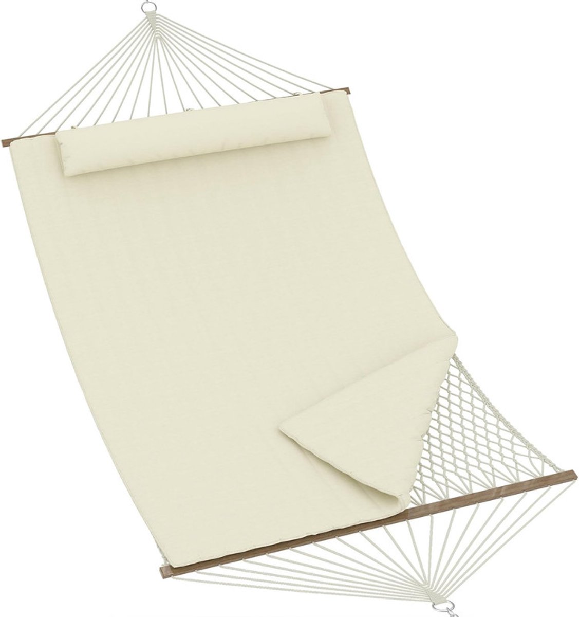 2-Persoons Hangmat met Standaard - Verstelbaar Stalen Frame - Inclusief Zacht Kussen - Max. 225kg - Voor Tuin, Terras en Camping - beige