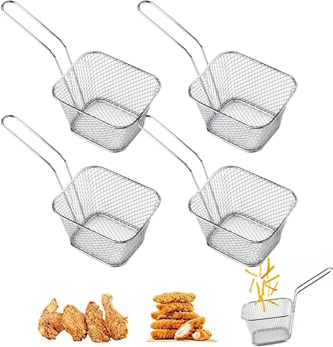 Frituurmandjes Mini - Serveermandjes - Snacks Serveren - Roestwerend Materiaal - 4 Stuks - Zilver