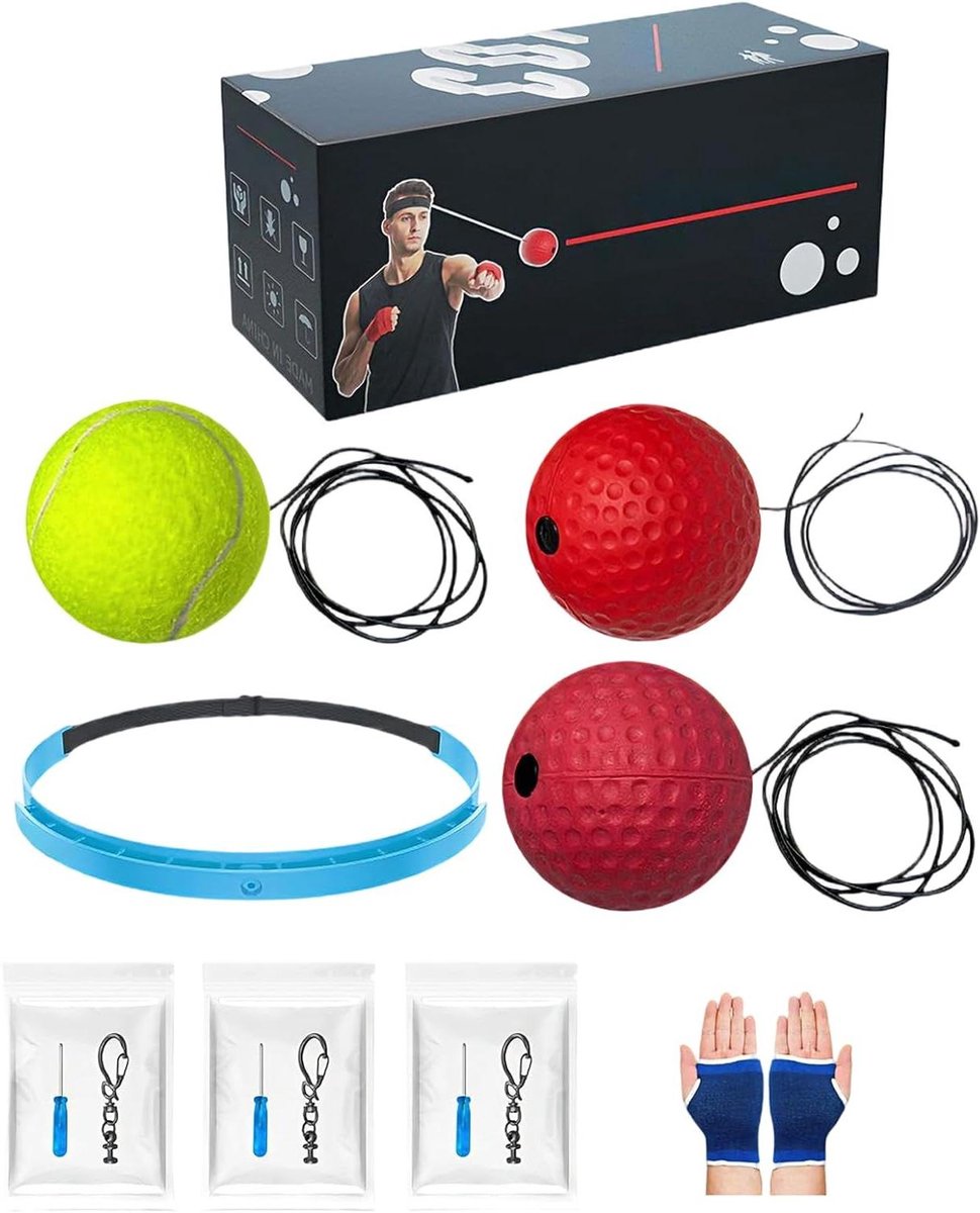 Boksen Reflex Bal - Trainingsbal Hoofdband - Verbeter Coördinatie - Verstelbare Pasvorm - Set van 3 ballen - Rood