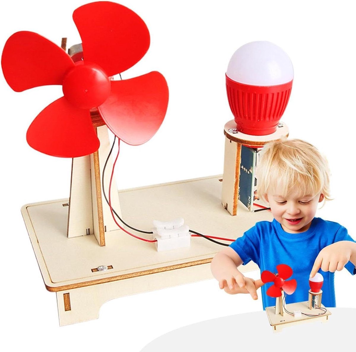 Windturbine model - Houten bouwspel - Wetenschappelijke ervaring - Bevordert teamwerk - 15 x 85 x 145 cm - Meerkleurig