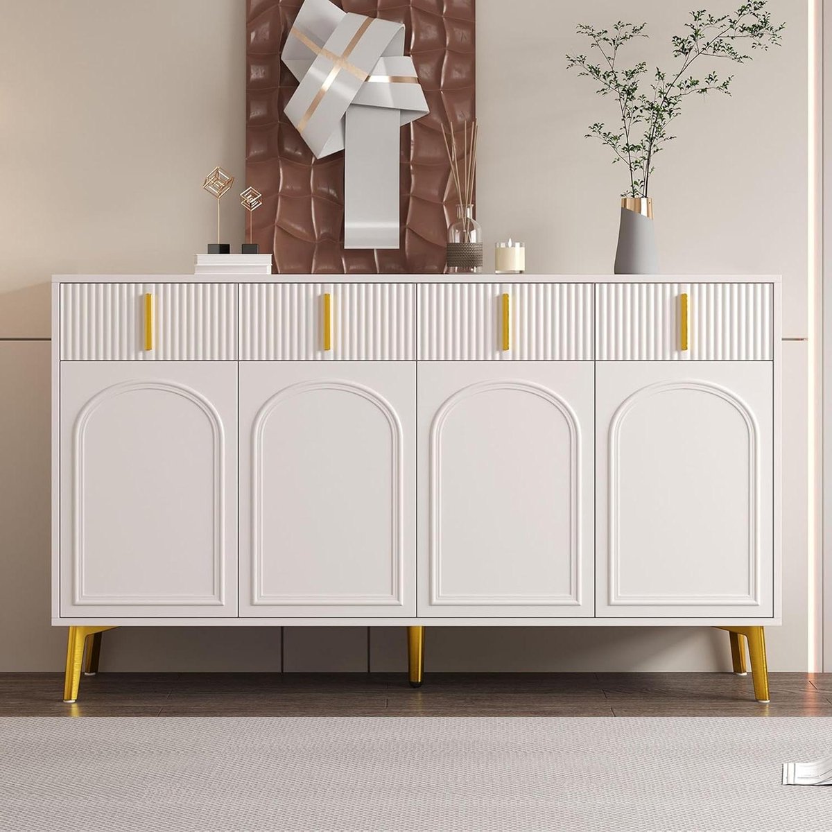 Dressoir Woonkamer - Opbergkast - Stijlvol Opbergen - Vier Deuren Vier Lades - 160 x 38 x 82 cm