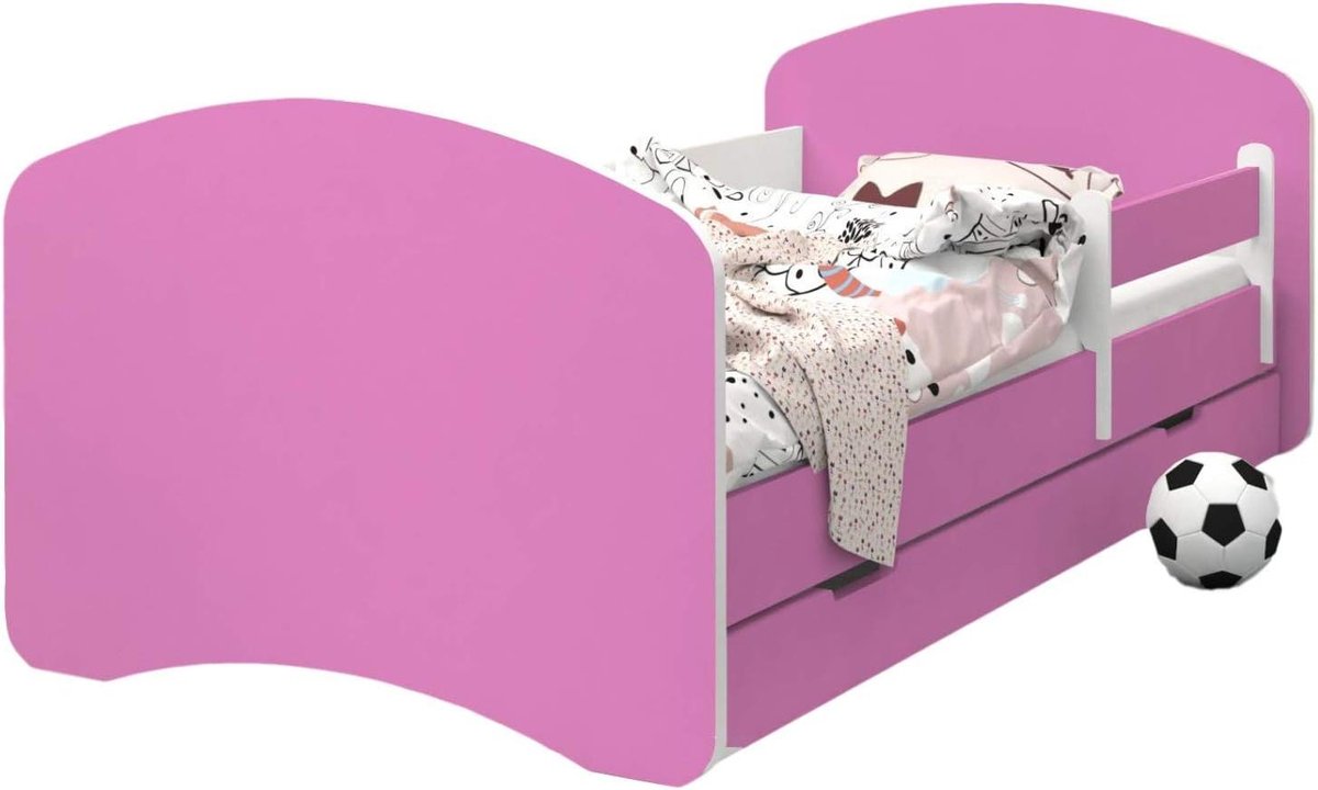 Kinderbed met Lade - Peuterbed Junior - Veilig Slapen - Dubbelzijdig Montage - 140x70 cm - Roze