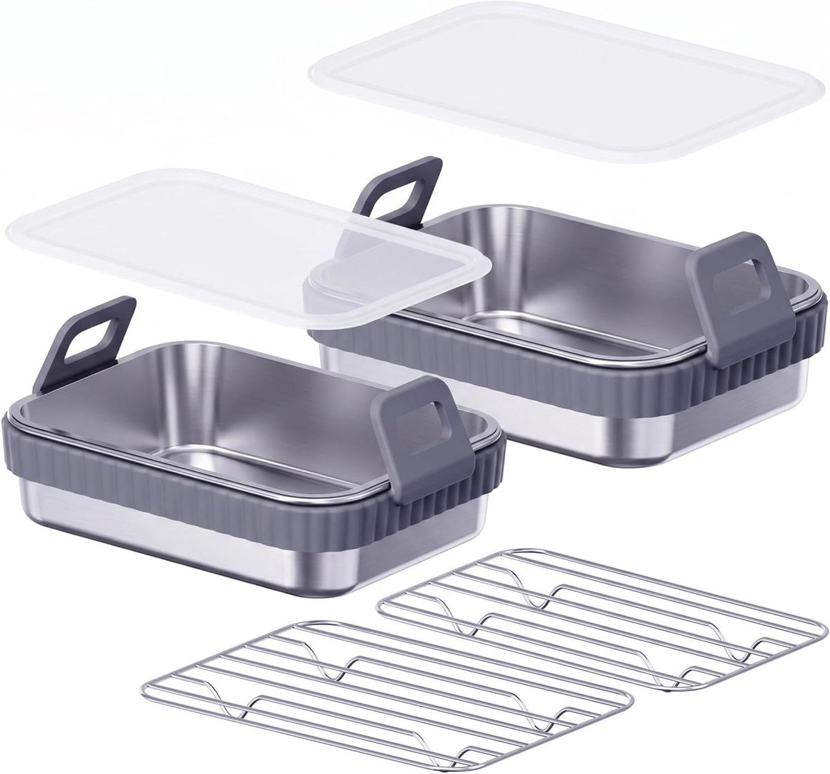 Airfryer Pannen - Oven Mand - Heerlijk Bakken - Verdikte Handgrepen - 21 x 16 cm - Grijs