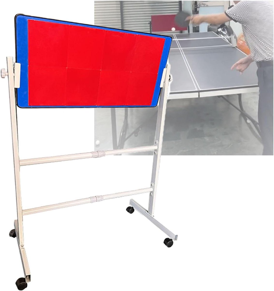 Tafeltennis Rebound - Oefenbord Pingpong - Zelfstandig Trainen - 360 Graden Verstelbaar - Met Wielen - Rood