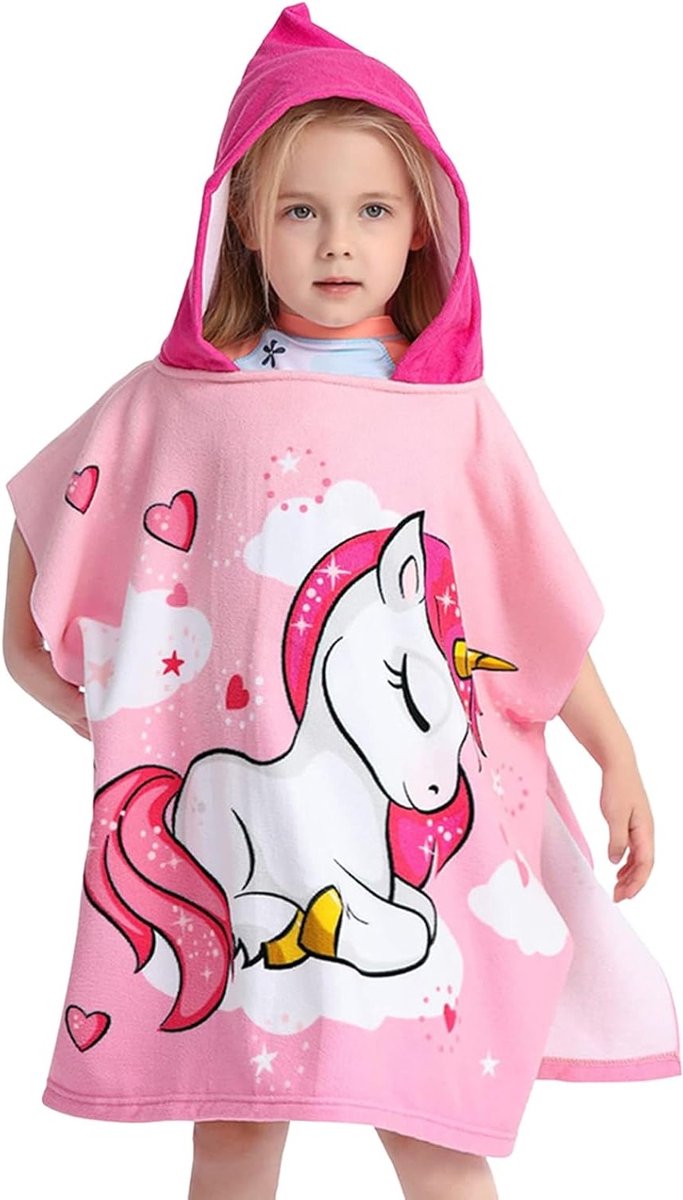 Hooded Poncho Handdoek voor Kinderen, Unicorn Strand Veranderponcho, Zachte Sneldrogende Badhanddoek voor Badkamer, Zwembad en Reizen voor Kinderen van 3-10 Jaar