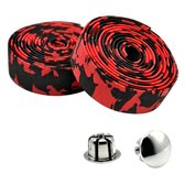 Twee rollen rood-zwart camouflage stuurlint met twee bar ends.