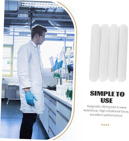 Roerstaafjes Set - Magnetische Mixers - Vloeistoffen Mengen - PTFE Gecoat Hittebestendig - 4 Stuks 5 cm - Wit — afbeelding 4