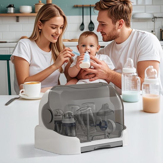 Flessenorganizer Baby - Babyfles Houder - Hygiënisch Opbergen - Stofdichte Deksel - 26 cm Hoog - Grijs — afbeelding 4