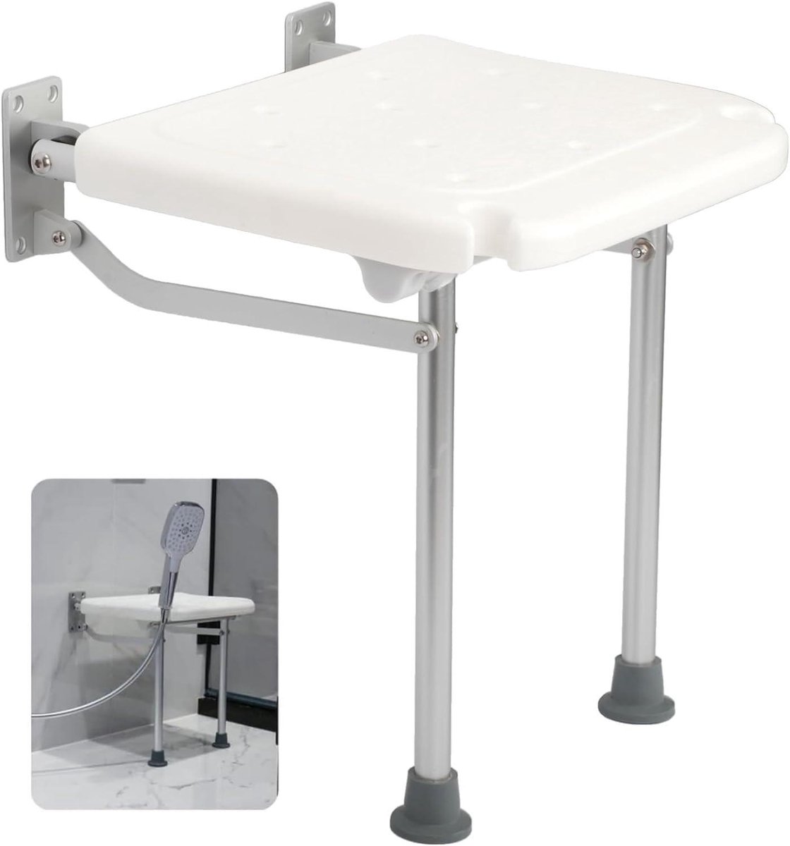 Douchestoel Opvouwbaar - Badkruk Inklapbaar - Veilig Douchen - Wandmontage Ruimtebesparend - 100 kg Draaglast - Wit